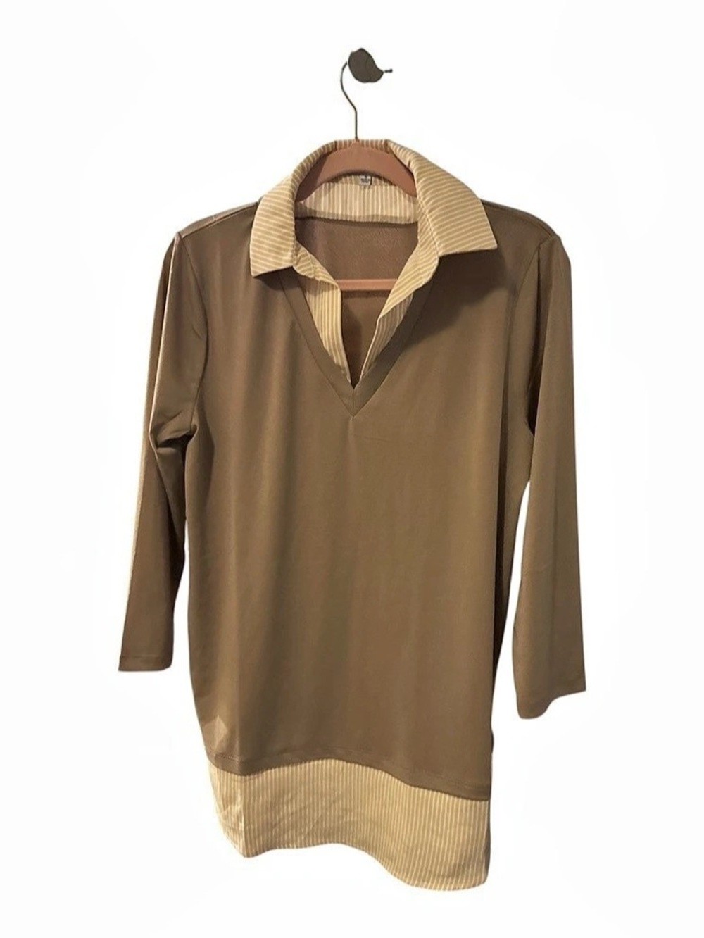 White Birch Women's Striped Tunic in Brown & Cream Like New